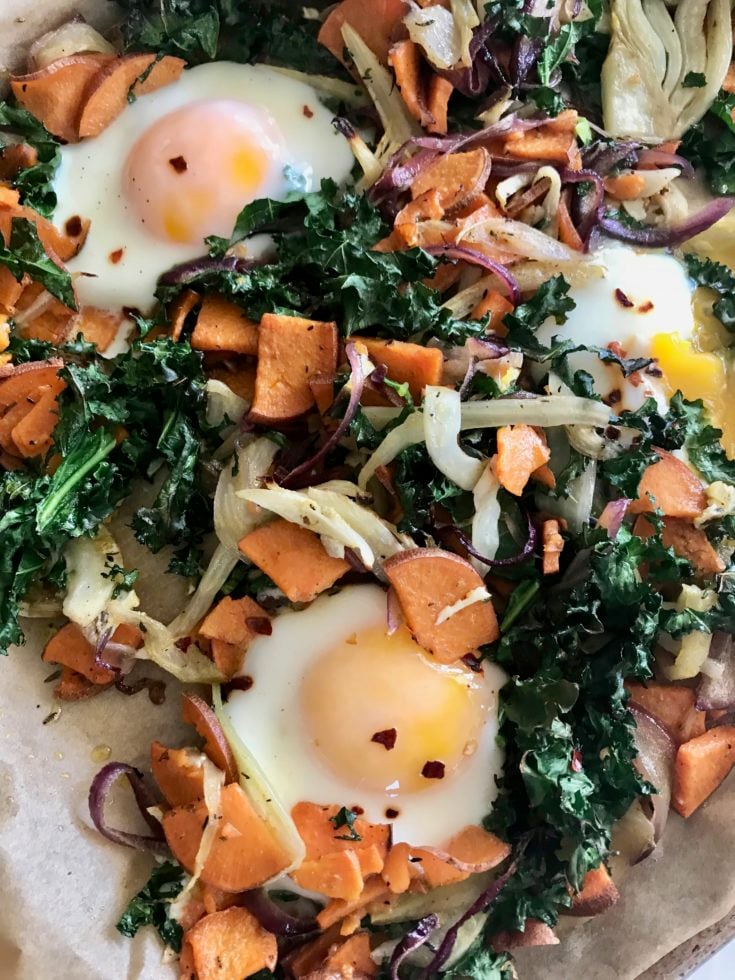 Sheet Pan Veggie Hash + Eggs