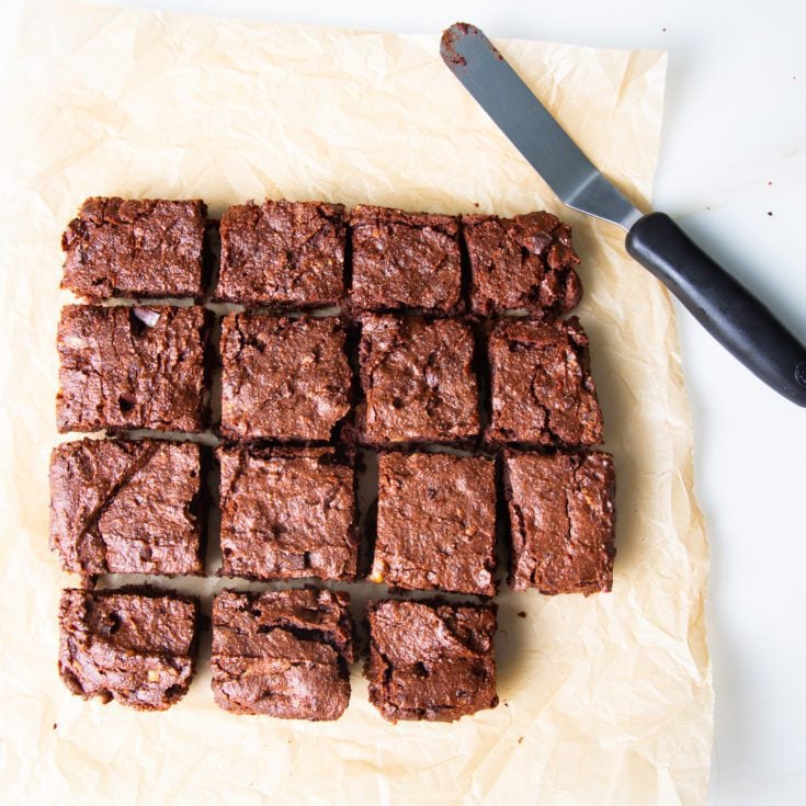 Brownies cut into squares with one missing.