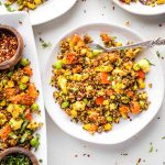 Quinoa fried rice with veggies and tofu.