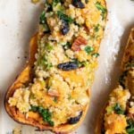 Butternut Squash Half stuffed with Quinoa, Kale, Pecans and dried cherries.