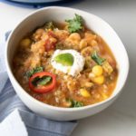 White Bean Chili with colorful garnishes