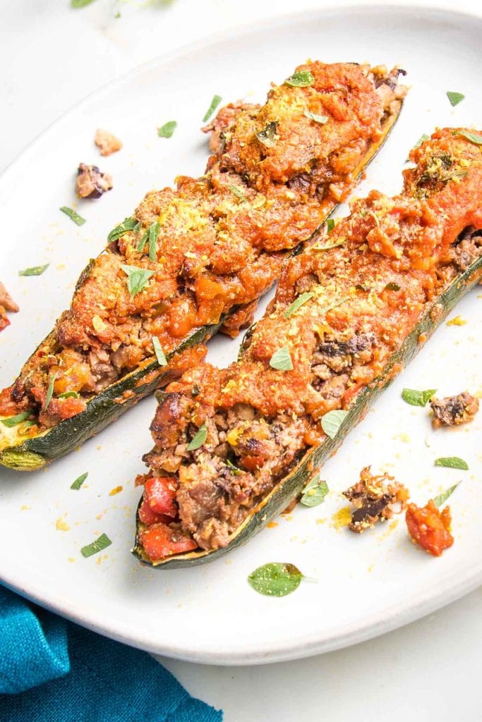 Meaty Vegan Stuffed Zucchini Boats Debra Klein
