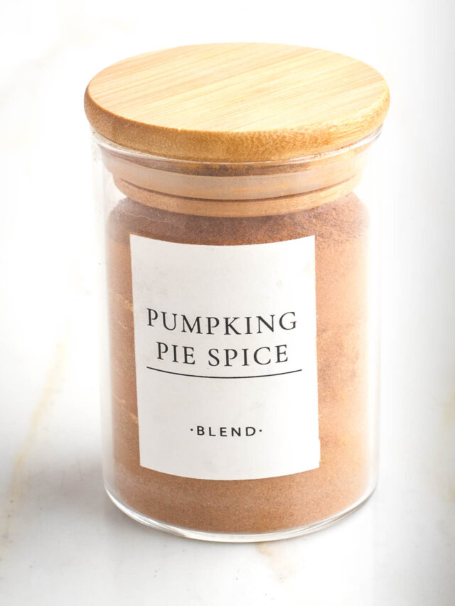 Small spice jar labeled "pumpkin pie spice blend"