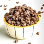 Crispy black beans loaded into a fun bowl.