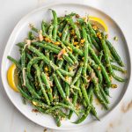 Green bean salad with lemons, shallots and pistachios.