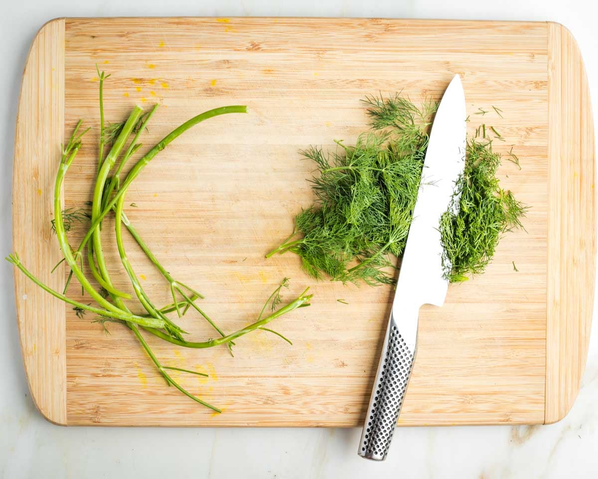 Fresh dill fronds separated from the stems and then minced.