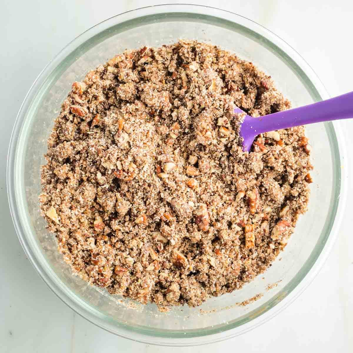 Crumbly maple pecan mixture for the top of a sweet potato casserole. 